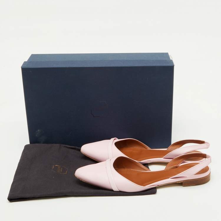 Pre Owned Malone Souliers Pink Leather Elsie Slingback Flat  Size 39.5