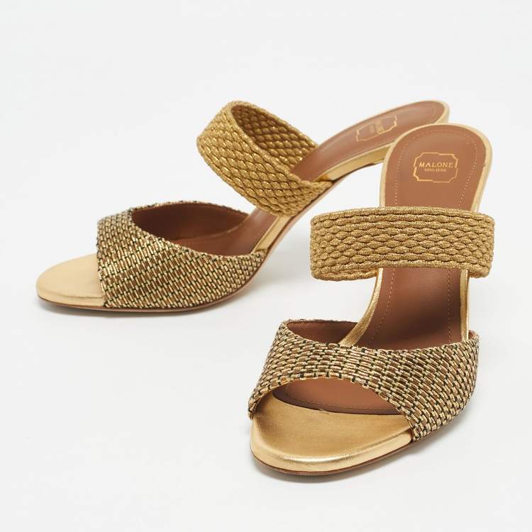 Pre Owned Malone Souliers Woven Lurex Fabric Milena Sandals Size 37