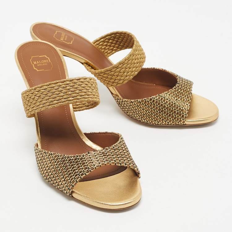 Pre Owned Malone Souliers Woven Lurex Fabric Milena Sandals Size 37