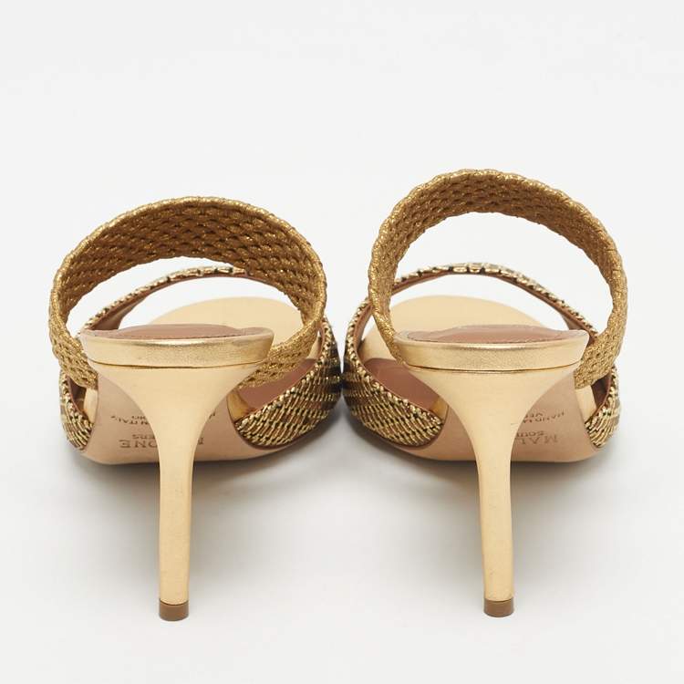Pre Owned Malone Souliers Woven Lurex Fabric Milena Sandals Size 37