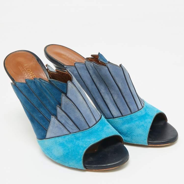 Pre Owned Malone Souliers Blue Suede Colorblock Mules Size 39