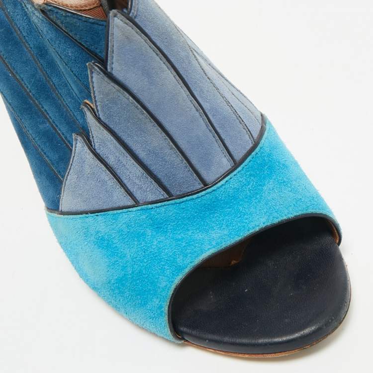 Pre Owned Malone Souliers Blue Suede Colorblock Mules Size 39