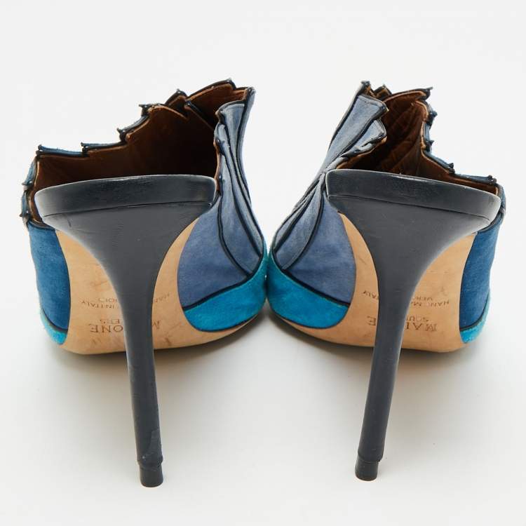 Pre Owned Malone Souliers Blue Suede Colorblock Mules Size 39