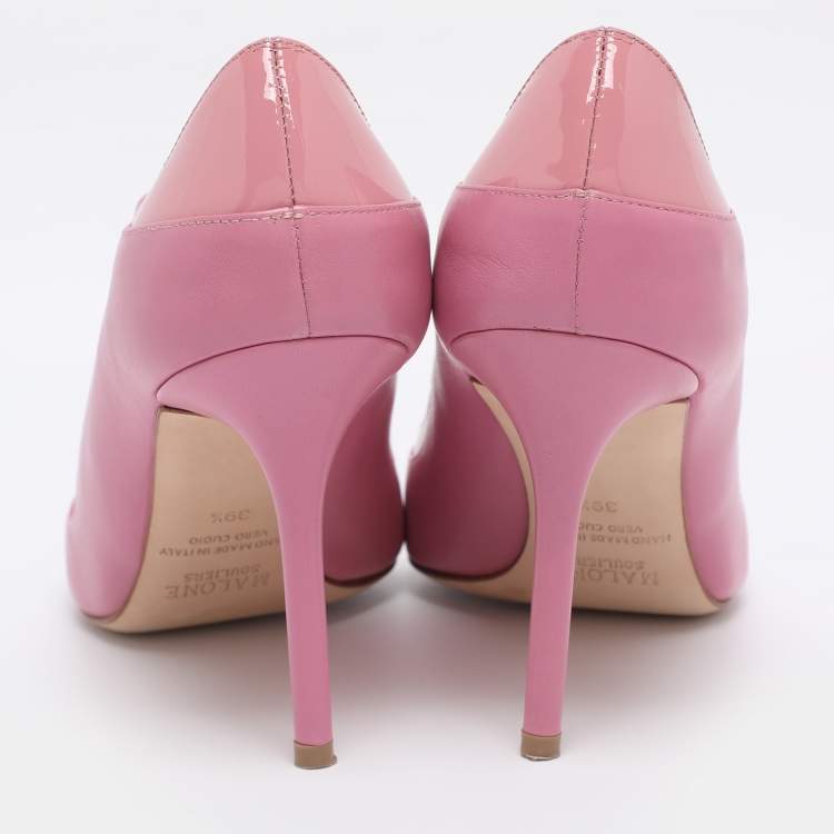 Pre Owned Malone Souliers Pink Leather and Patent Penelope Pointed Toe Pumps Size 39.5