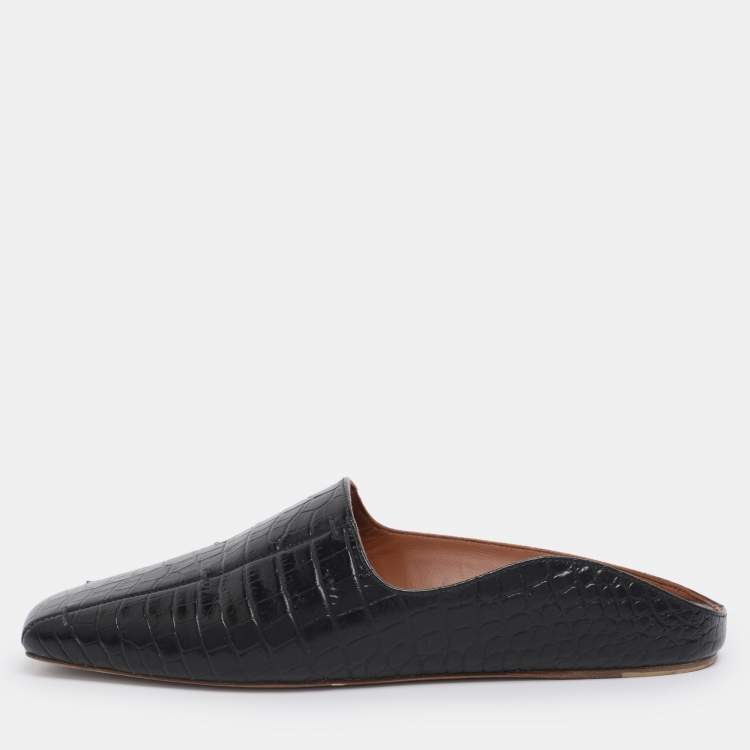 Pre Owned Malone Souliers x Deveaux New York Black Croc Embossed Leather Mules Size 35
