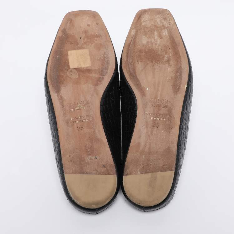 Pre Owned Malone Souliers x Deveaux New York Black Croc Embossed Leather Mules Size 35