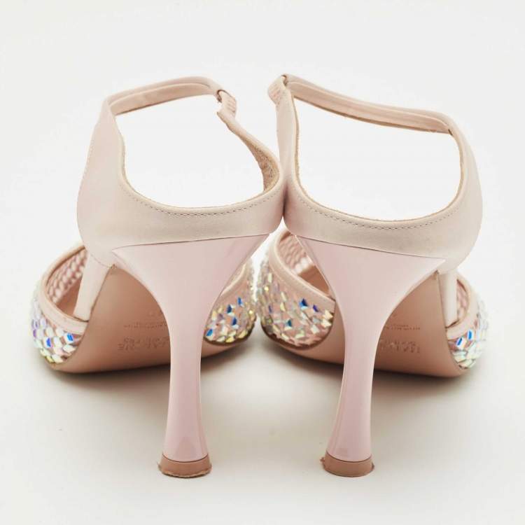Pre Owned Malone Souliers Pink Mesh and Satin Crystal Embellished Vega Mules Size 40