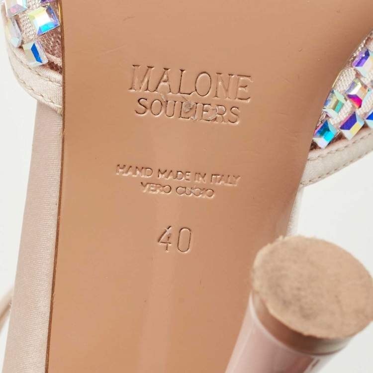 Pre Owned Malone Souliers Pink Mesh and Satin Crystal Embellished Vega Mules Size 40