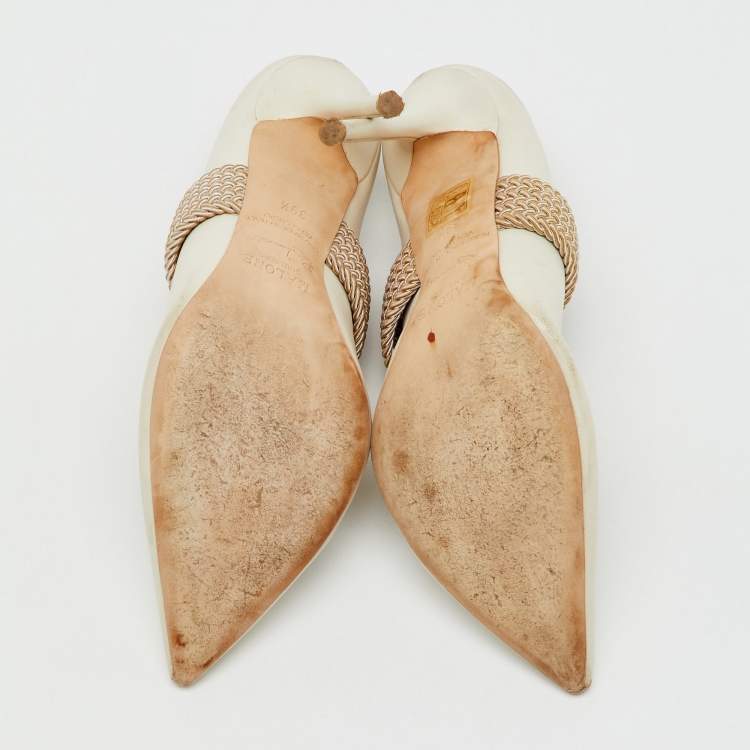 Pre Owned Malone Souliers by Roy Luwolt Off White/Beige Leather Mara Mules Size 39.5