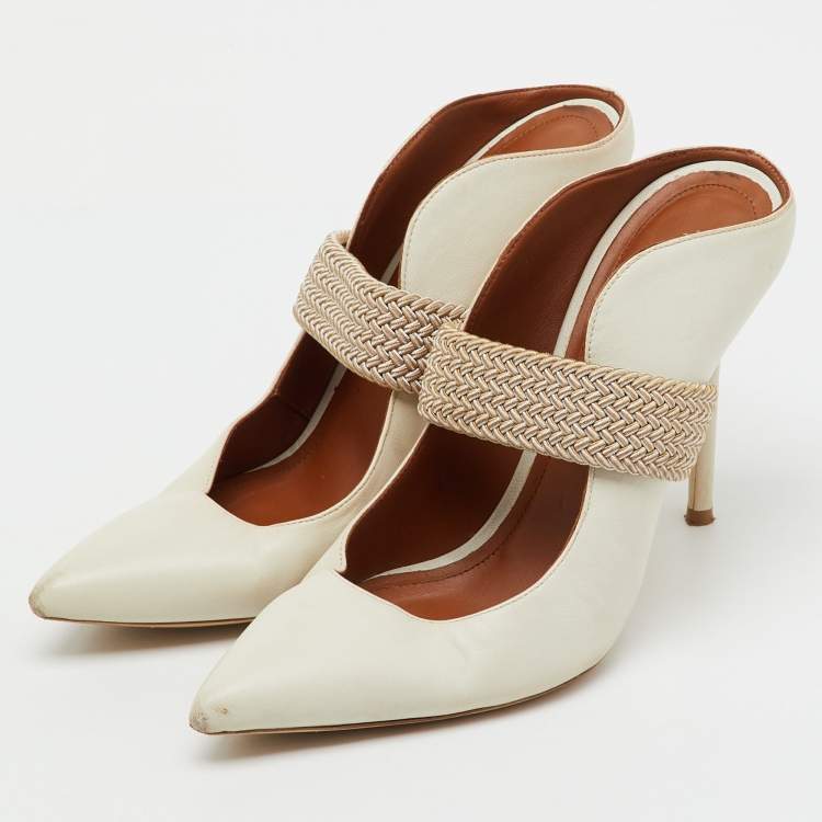 Pre Owned Malone Souliers by Roy Luwolt Off White/Beige Leather Mara Mules Size 39.5
