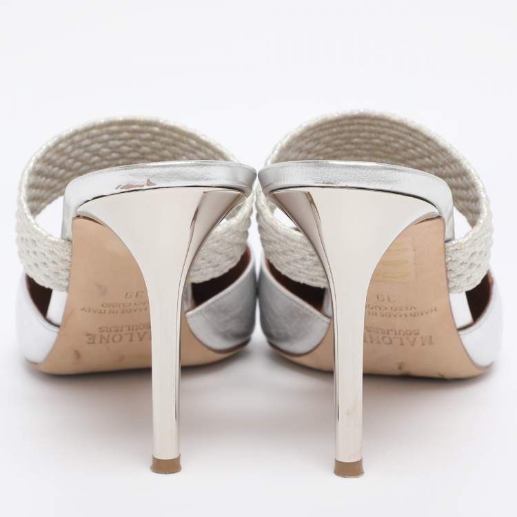Pre Owned Malone Souliers Silver Lizard Embossed Leather Maisie Mules Size 39