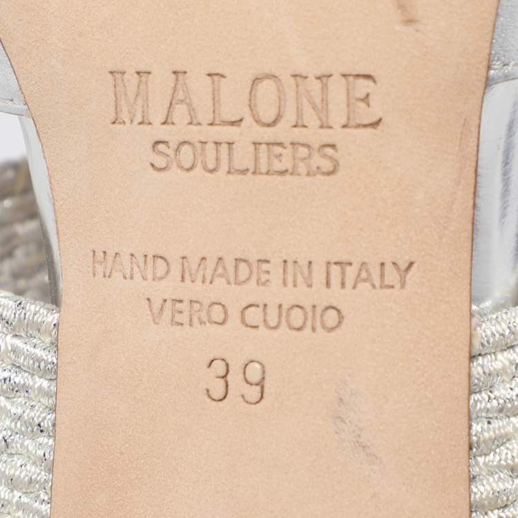 Pre Owned Malone Souliers Silver Lizard Embossed Leather Maisie Mules Size 39