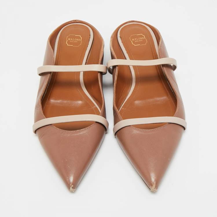 Pre Owned Malone Souliers Cream/Beige Leather Maureen Mule Sandals Size 37