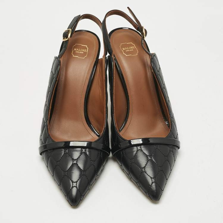 Pre Owned Malone Souliers Black Leather and Patent Leather Marion Pumps Size 39