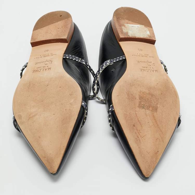 Pre Owned Malone Souliers Black Leather and Python Leather Maureen Mules Size 40