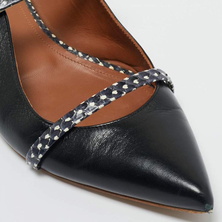 Pre Owned Malone Souliers Black Leather and Python Leather Maureen Mules Size 40