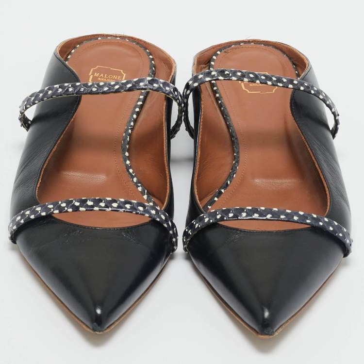 Pre Owned Malone Souliers Black Leather and Python Leather Maureen Mules Size 40