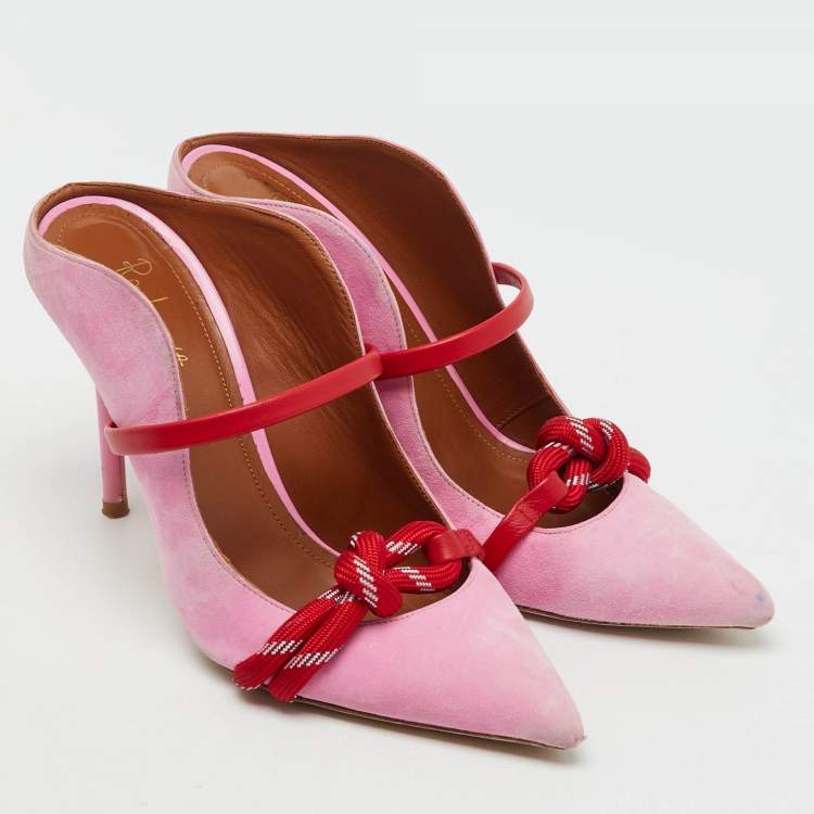 Pre Owned Malone Souliers by Roy Luwolt Pink/Red Suede and Leather Knotted Rope Mules Size 36