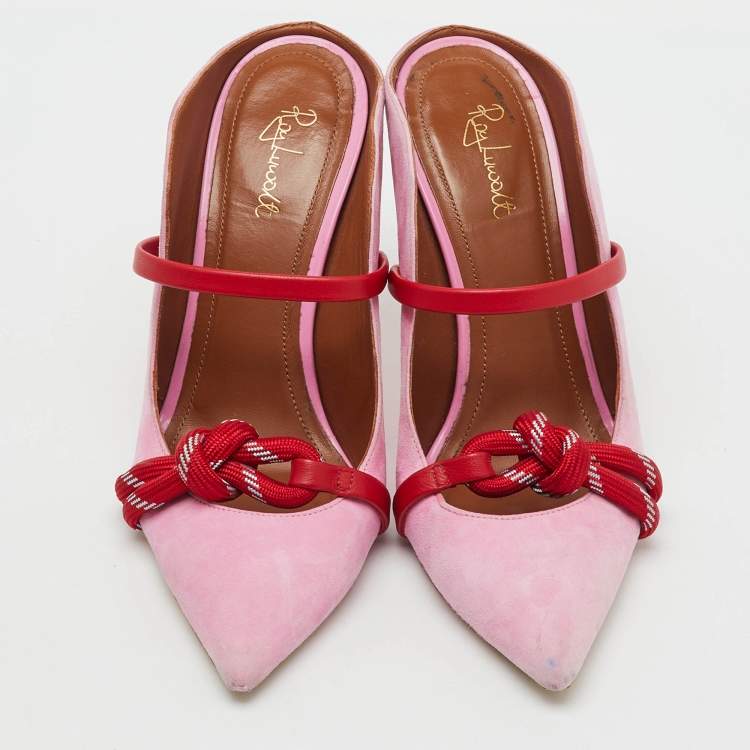 Pre Owned Malone Souliers by Roy Luwolt Pink/Red Suede and Leather Knotted Rope Mules Size 36