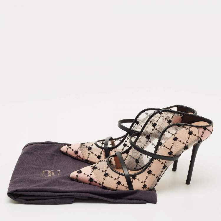Pre Owned Malone Souliers Pink/Black Leather and Mesh Maureen Mules Size 40