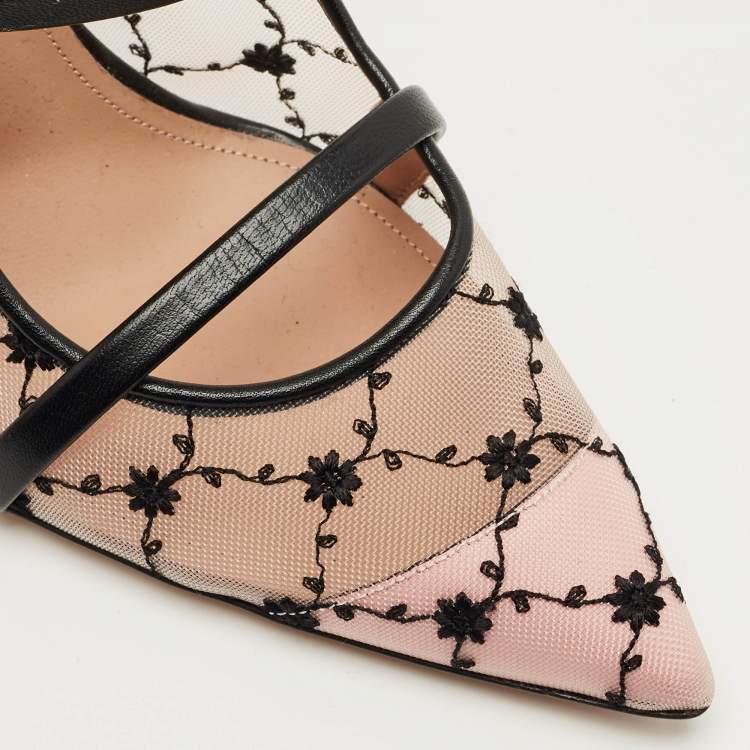 Pre Owned Malone Souliers Pink/Black Leather and Mesh Maureen Mules Size 40