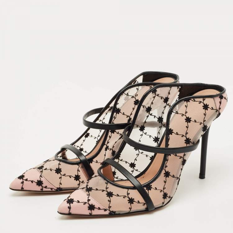 Pre Owned Malone Souliers Pink/Black Leather and Mesh Maureen Mules Size 40