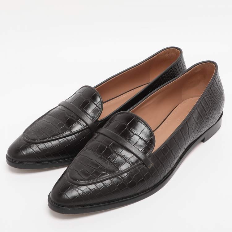 Pre Owned Malone Souliers Brown Croc Embossed Leather Barry Smoking Slippers Size 41