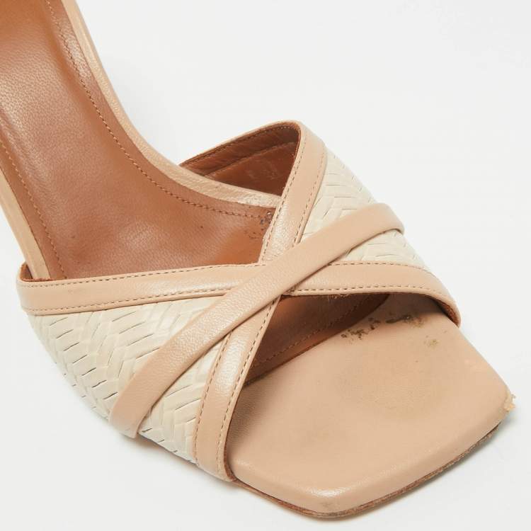 Pre Owned Malone Souliers Beige Leather Perla Mules Slide Sandals Size 38