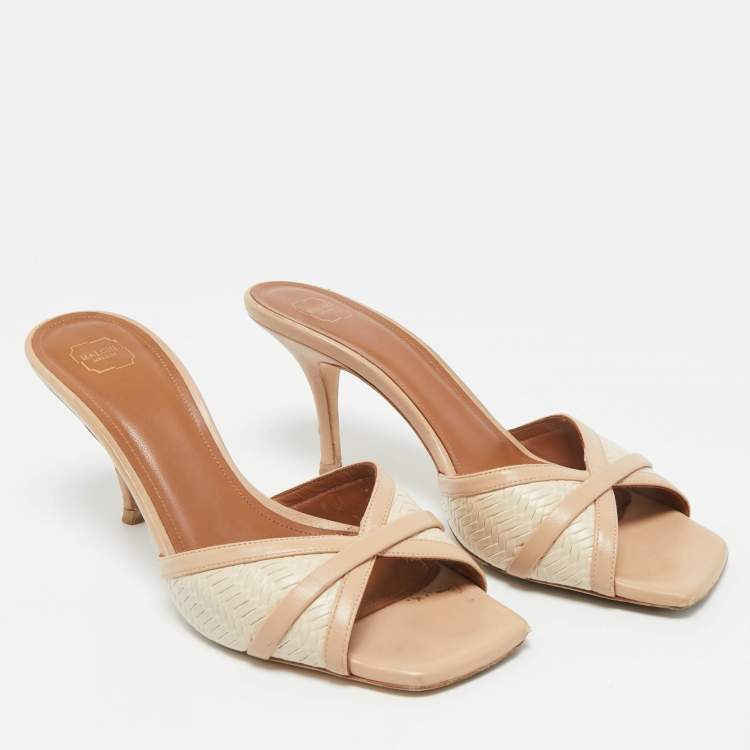 Pre Owned Malone Souliers Beige Leather Perla Mules Slide Sandals Size 38