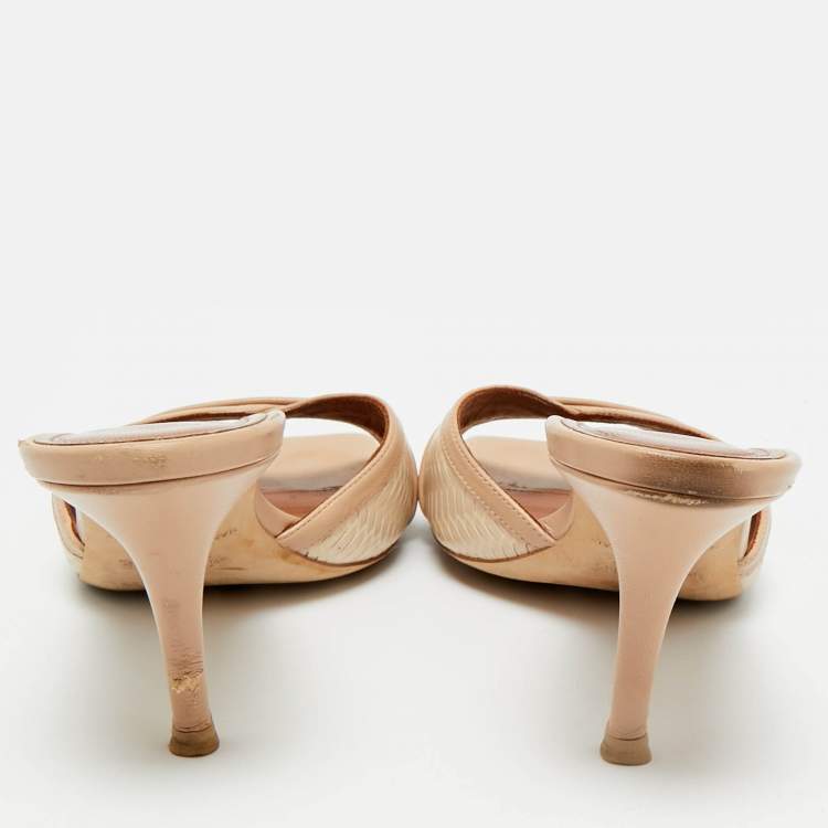 Pre Owned Malone Souliers Beige Leather Perla Mules Slide Sandals Size 38