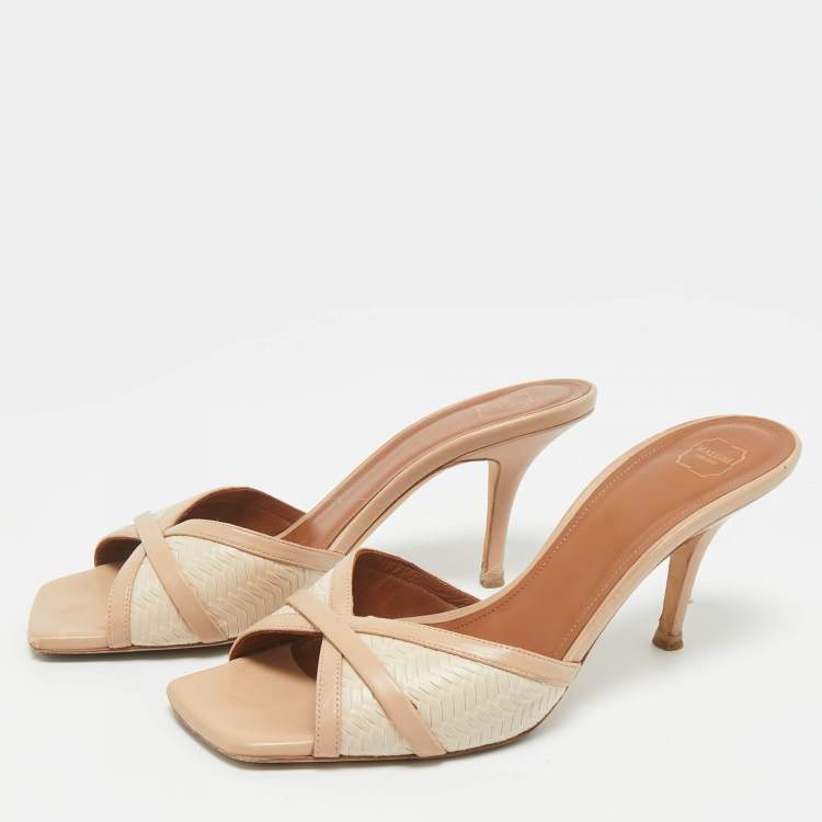 Pre Owned Malone Souliers Beige Leather Perla Mules Slide Sandals Size 38