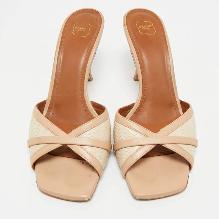 Pre Owned Malone Souliers Beige Leather Perla Mules Slide Sandals Size 38