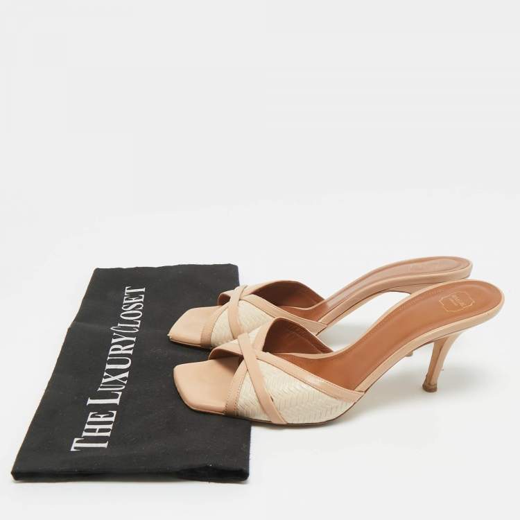 Pre Owned Malone Souliers Beige Leather Perla Mules Slide Sandals Size 38