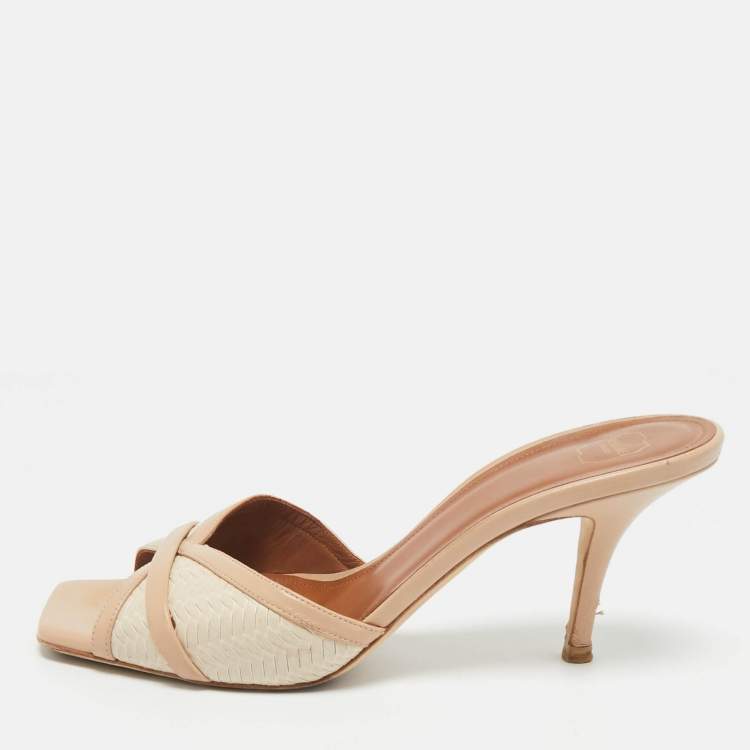 Pre Owned Malone Souliers Beige Leather Perla Mules Slide Sandals Size 38