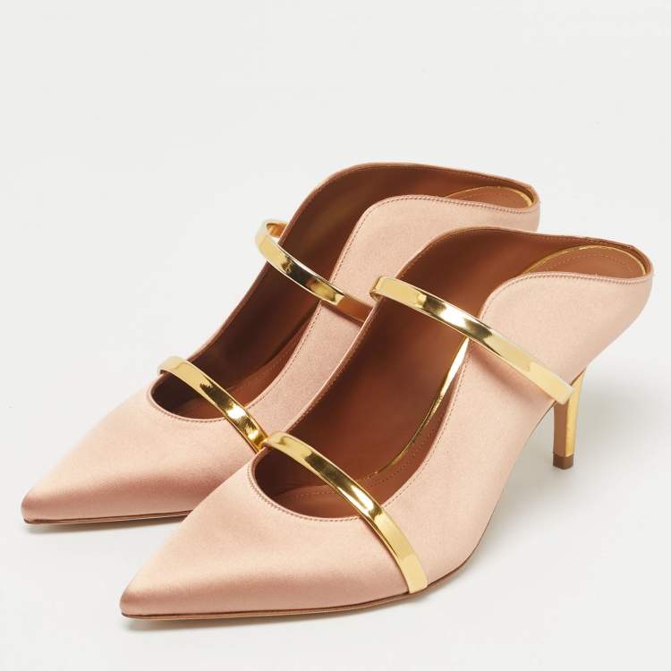 Pre Owned Malone Souliers Beige Leather and Satin Maureen Mule Sandals Size 39