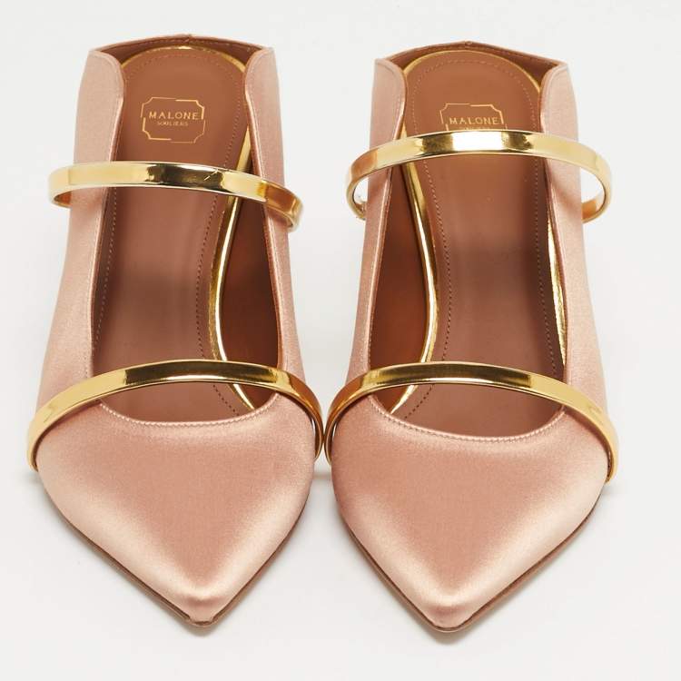 Pre Owned Malone Souliers Beige Leather and Satin Maureen Mule Sandals Size 39