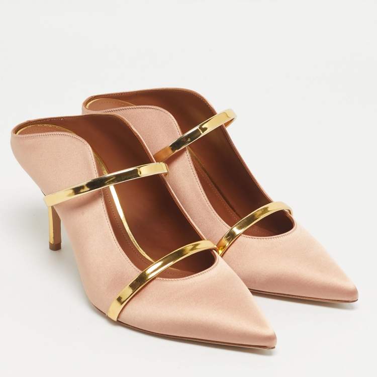 Pre Owned Malone Souliers Beige Leather and Satin Maureen Mule Sandals Size 39