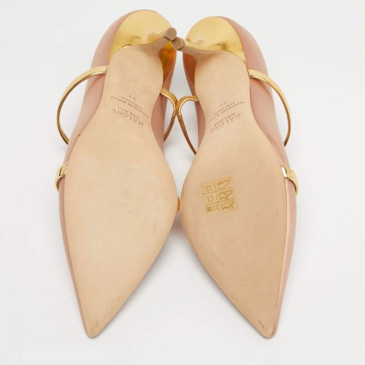 Pre Owned Malone Souliers Beige Leather and Satin Maureen Mule Sandals Size 39