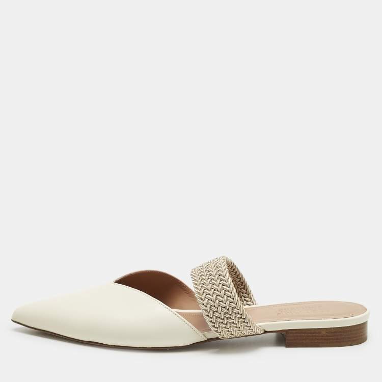 Pre Owned Malone Souliers Cream Croc Embossed Leather Maisie Mules Size 41.5