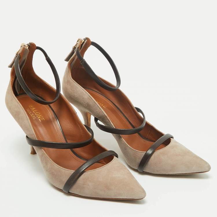 Pre Owned Malone Souliers Brown/Grey Suede Robyn Ankle Strap Pumps Size 39
