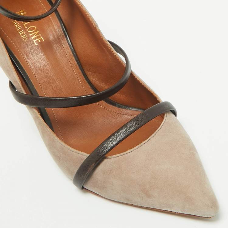 Pre Owned Malone Souliers Brown/Grey Suede Robyn Ankle Strap Pumps Size 39