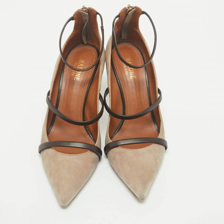 Pre Owned Malone Souliers Brown/Grey Suede Robyn Ankle Strap Pumps Size 39