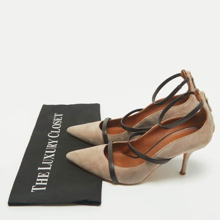 Pre Owned Malone Souliers Brown/Grey Suede Robyn Ankle Strap Pumps Size 39