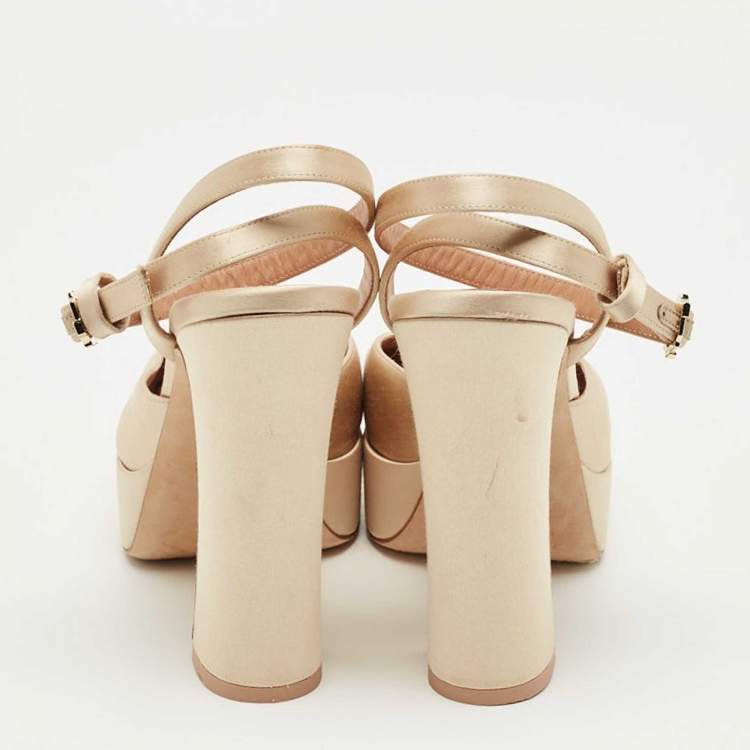 Pre Owned Malone Souliers Beige Satin Teese Platform Ankle Wrap Pumps Size 39