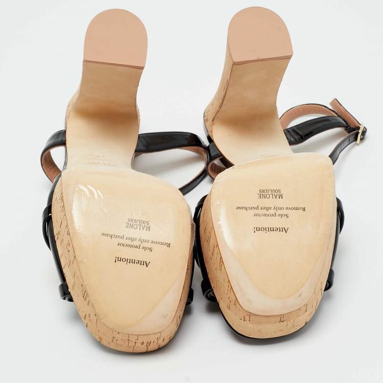 Pre Owned Malone Souliers Black Patent Leather Keaton Ankle Strap Sandals Size 39