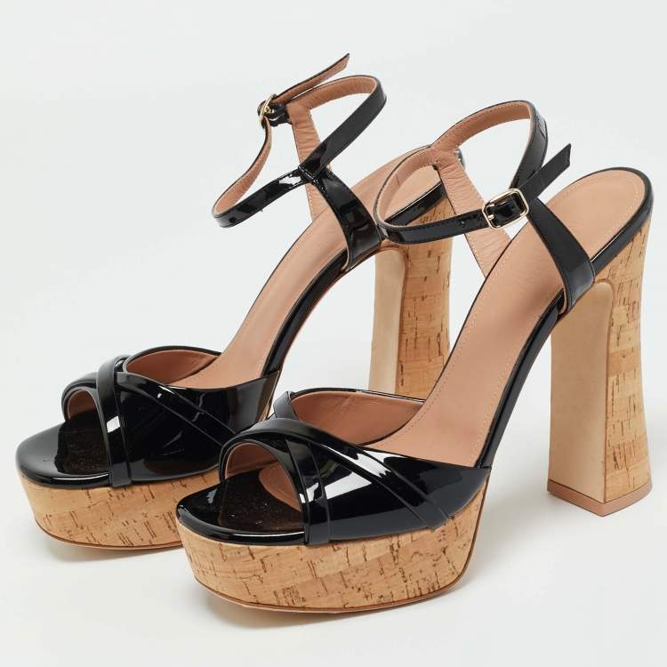 Pre Owned Malone Souliers Black Patent Leather Keaton Ankle Strap Sandals Size 39