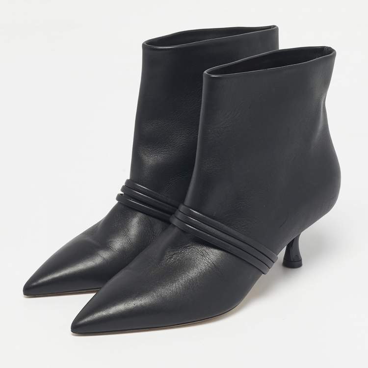 Pre Owned Malone Souliers Black Leather Madison Ankle Length Boots Size 39