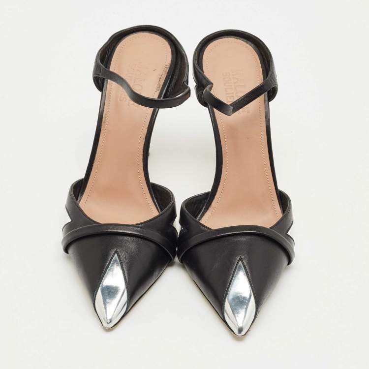 Pre Owned Malone Souliers Black/Silver Leather Uma Mules Size 40