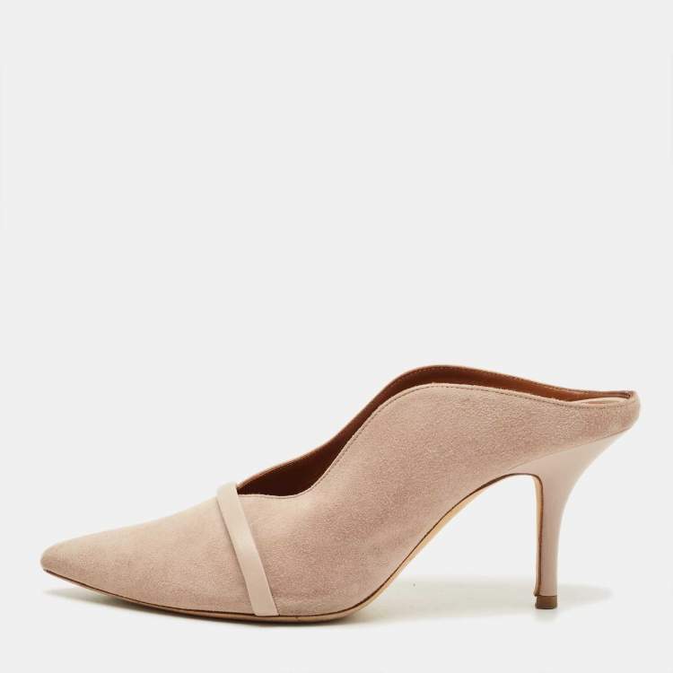 Pre Owned Malone Souliers Beige Leather and Suede Bobbi Mules Size 37.5
