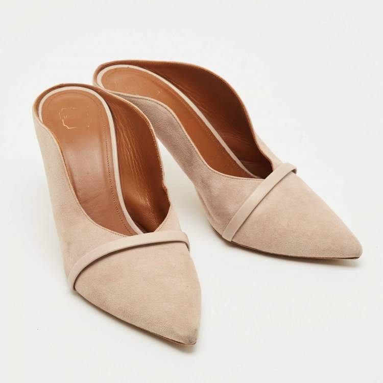 Pre Owned Malone Souliers Beige Leather and Suede Bobbi Mules Size 37.5